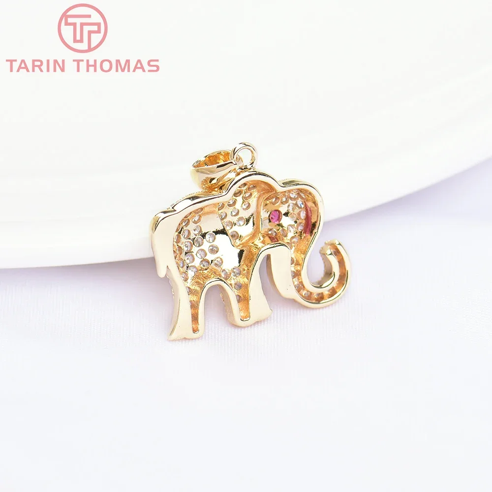 Colgantes de latón con circón para fabricación de joyas, abalorios de elefante de alta calidad, Color dorado de 24K, 5786, 2 piezas, 19,5x15MM, venta al por mayor