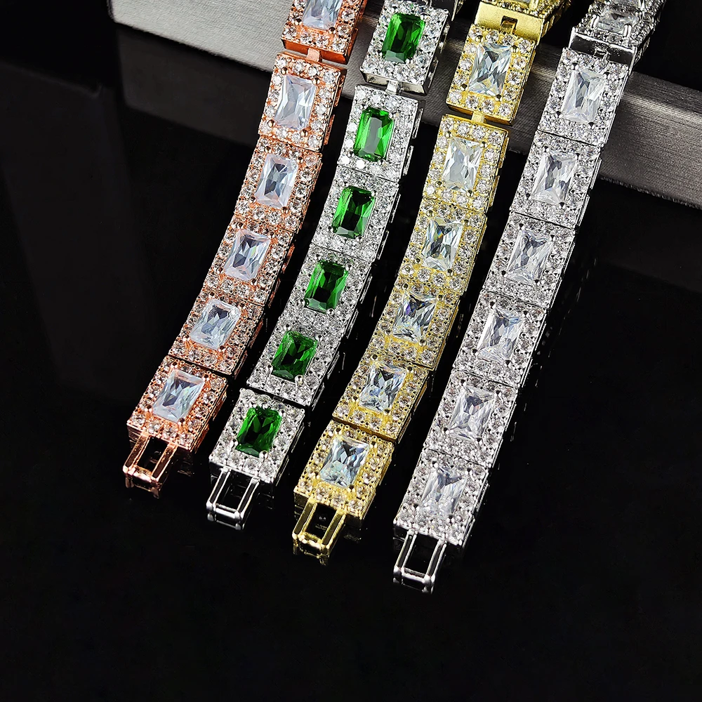 Moonso 18CM Luxury Rectangle Gold Green Silver Color on Hand Bracelet Bangle for Women Anniversary Gift Jewelry Bulk Sell S5779