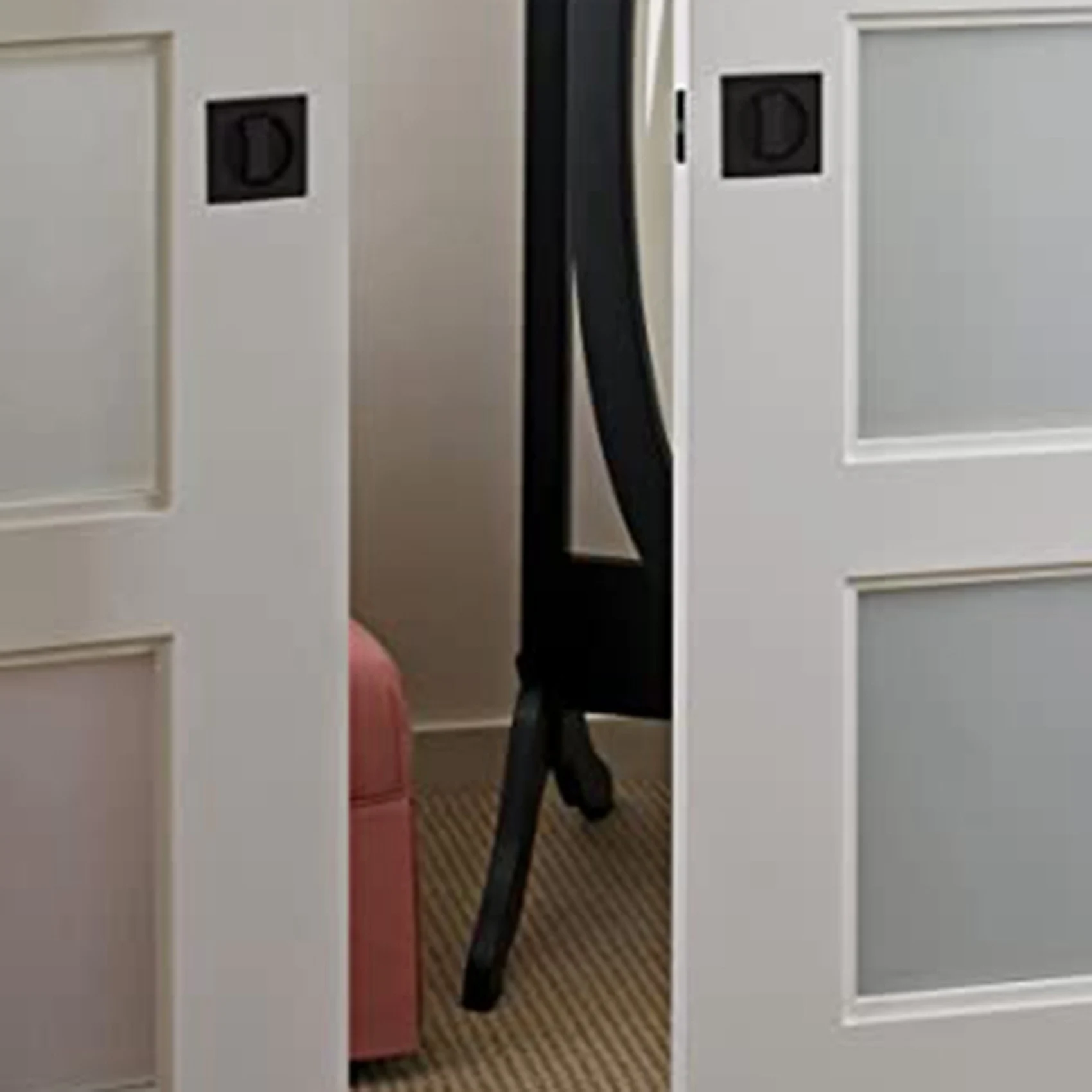 2X Pocket Door Lock, Matte Black Contemporary Privacy Square Pocket Door Hardware, Black Sliding Pocket Door Lock