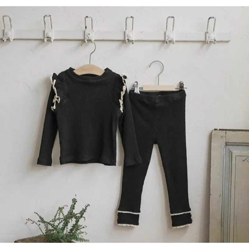 

2025 Autumn New Children Girls Cute Slim-fit Solid Color Long-sleeved Bottoming Shirt and Leggings Baby Girls Outfit Set