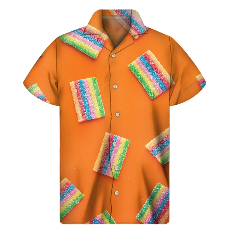 Colorful Candy Lollipop Hawaiian Shirt For Men 3D Print Fudge Lapel Shirts Harajuku Fashion Short Sleeve Street Button Blouse