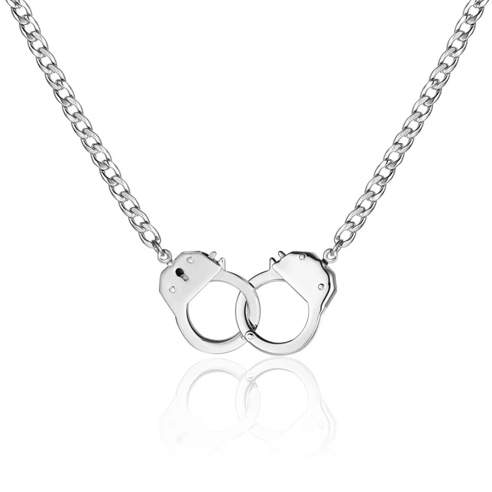 Handcuff Necklace Padlock Pendant Handcuffs Stainless Steel Curb Chain Interlocking Friendship Statement Necklace for Men