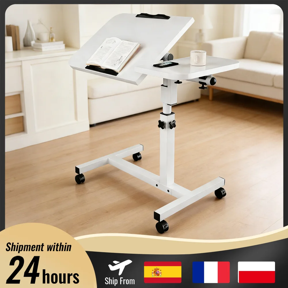 Image of Mobiler Bett-Beistelltisch mit Schwenkrollen, höhen- und winkelverstellbarer Laptop-Tisch für Home-Office, Studium und als rollbarer Steh-Laptop-Tisch