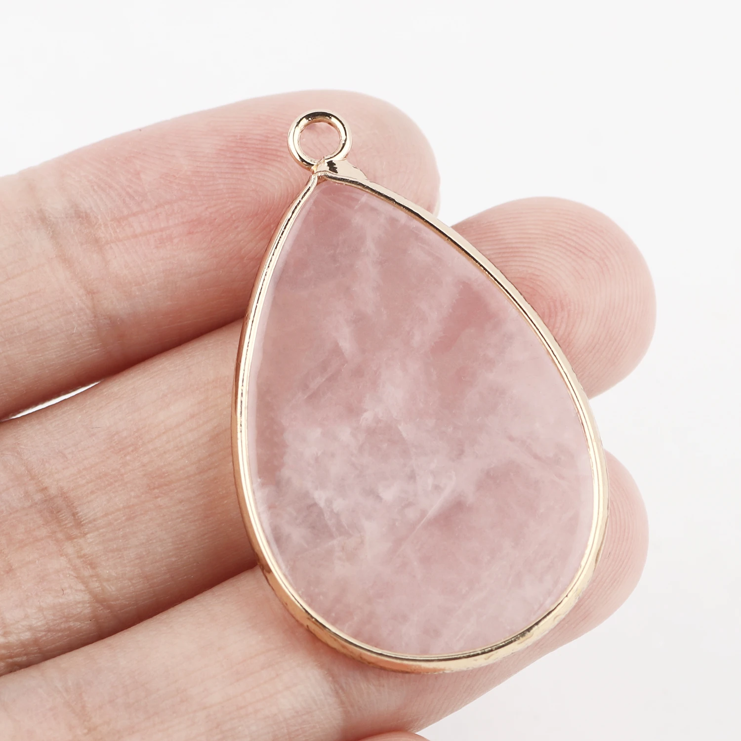 1pc Natural Stone Pink Quartz Crystal Pendant Gold Plated Heart Drop Shape Charms Pendants for Necklace Women Fashion Jewelry