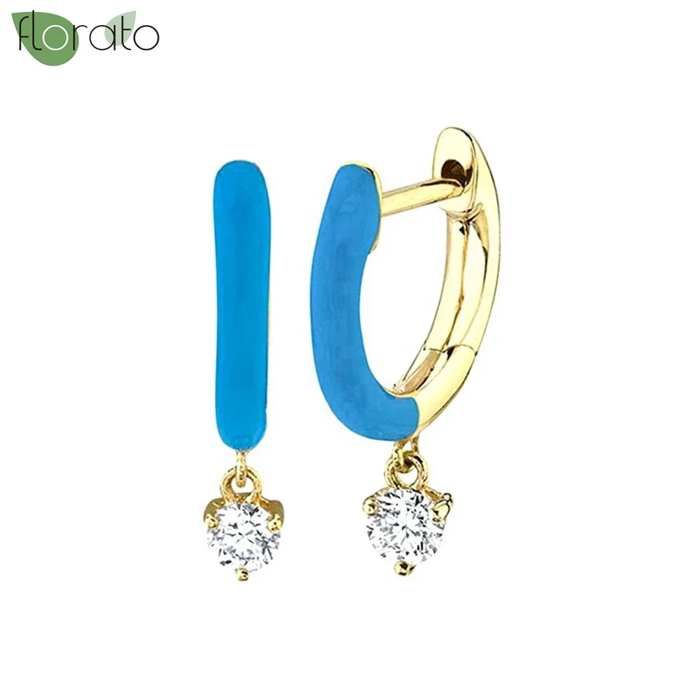 925 Sterling Silver Small Hoop Earrings, Blue Pendant