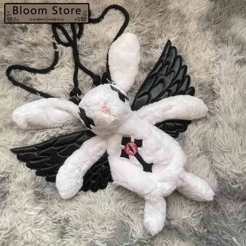 

Bloom Sweet Cool Y2k Backpacks Women Gothic Dark Plush Rabbit Cross Angel Wings Mini Backapck Hot Girls Subculture Mochila