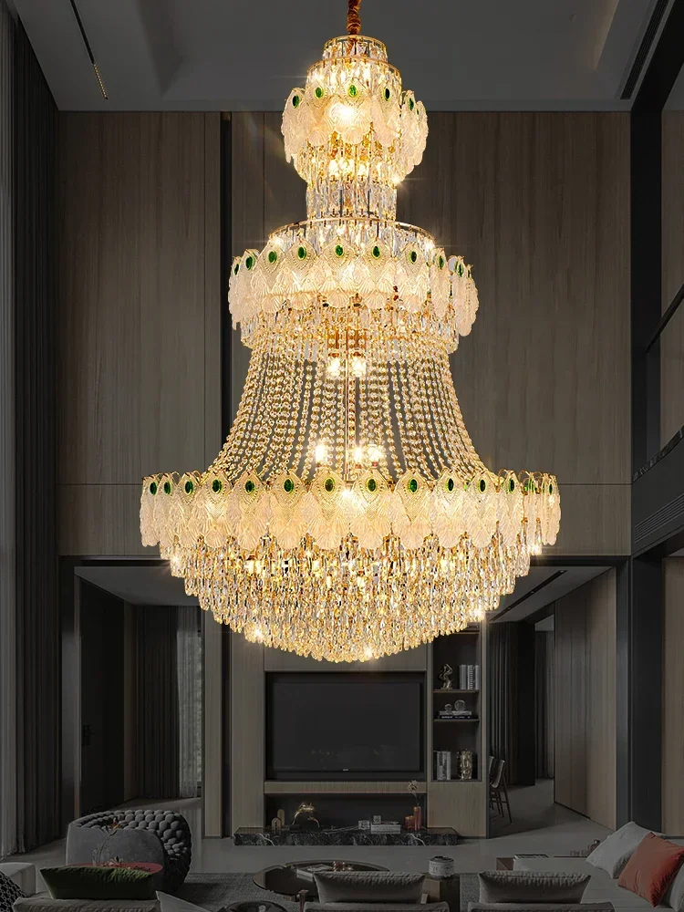 Duplex chandelier new light luxury modern crystal hall lamps villa lift lift high living room lights