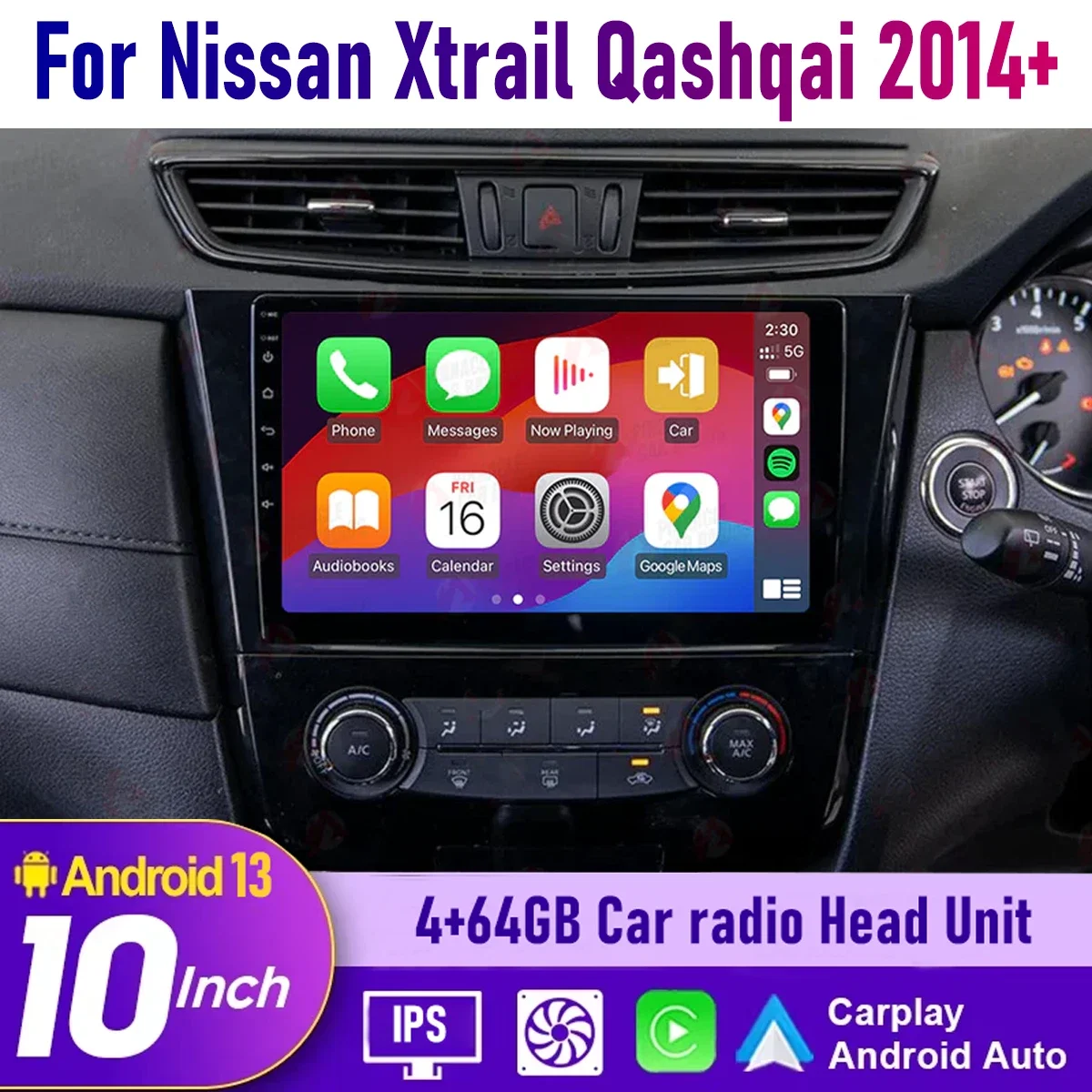 

10'' 4+64GB Wireless Carplay Android Auto Head Unit Car Radio For Nissan Xtrail Qashqai 2014+