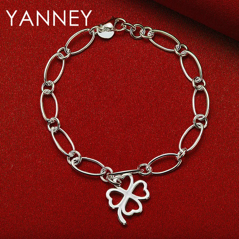 

Charm 925 Sterling Silver 8 Inches Exquisite Four Leaf Clover Bracelet For Women Fashion Jewelry Wedding Party Girlfriend Gift
