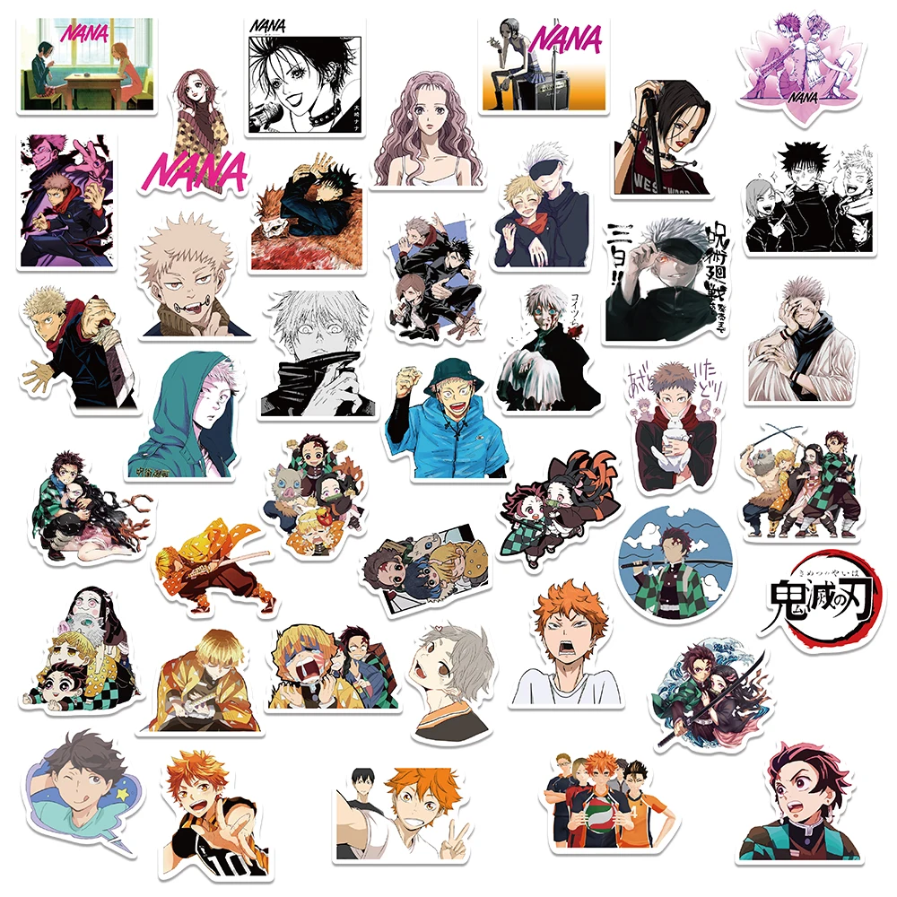 Anime Jujutsu Kaisen Demon Slayer Haikyuu!! NANA Stickers Cartoon Cool Decals For Kids Laptop Luggage Skateboard Guitar Stickers