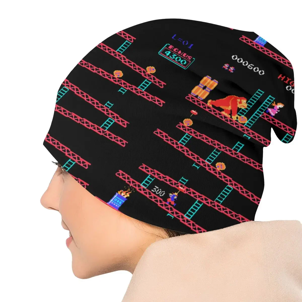 Donkey Kong Arcade Game Collage Vintage Retro Cap Vintage Skullies Beanies Hats Spring Warm Multifunction Bonnet Knitting Hats image 5