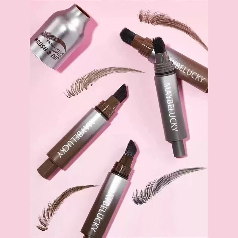 Matita tinta per sopracciglia con testina grande, modifica dell'attaccatura dei capelli naturale, penna colorante per sopracciglia tipo pressa, Anti sbavature e impermeabile