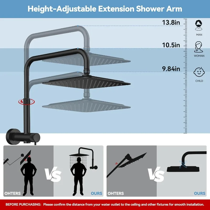 All Metal Rainfall Shower Heads with Handheld Combo - 10 Inch High Pressure Rain Shower Head 9 Modes Handheld Shower Head