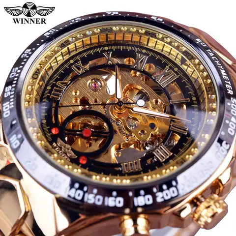 Winner Men's Mechanical Sport Watch with Gold Bezel T-WINNER