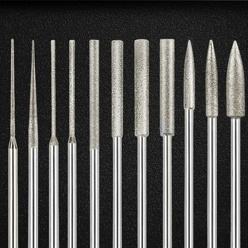 11PCS Kim cương mài Burrs Diamonds Công cụ BITS Diamonds Grinding Head Set cho DIY Craft & Home Repair Project
