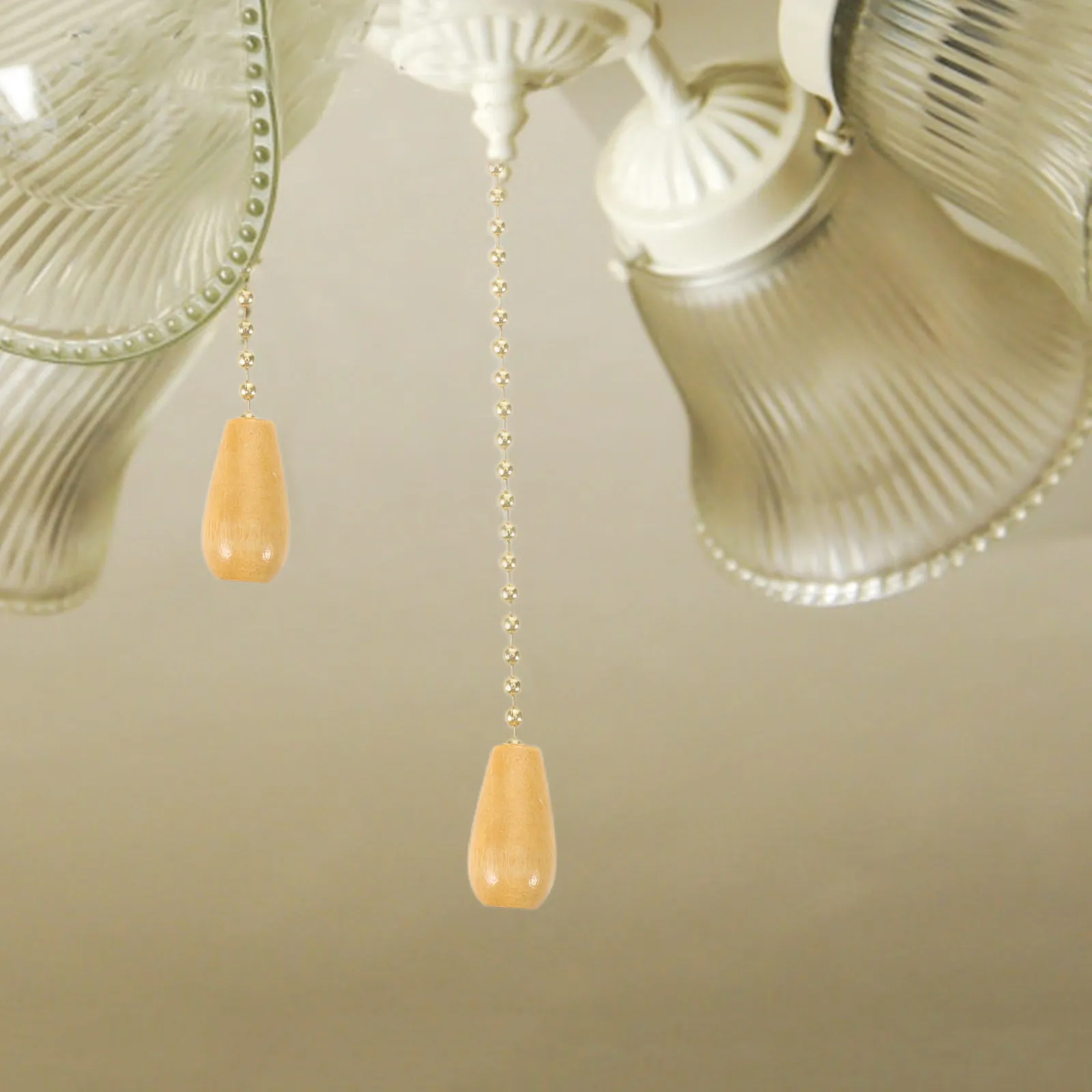 

145Cm Beaded Ball Pull Chain Extender for Ceiling Fan and Lamp Natural Wood Pendant Efficient Control for Living Room Bedroom