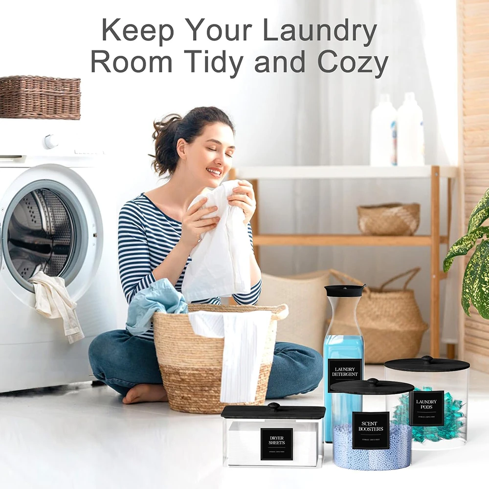 4 Pack Laundry Pods Containers & Dryer Sheet Holder & Laundry Detergent Dispenser, Laundry Room Organization and Storage Jars