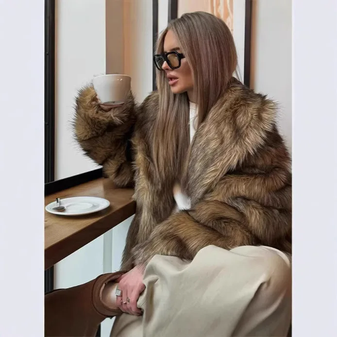 2026 Winter Frauen Faux Pelzmantel Mode Lange Hülse Lose Jacke Casual Oberbekleidung Chic V-ausschnitt Langarm Täglichen Straße Warme mantel