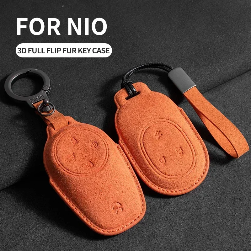 

Suede Leather Car Key Case For EVE NIO Wei Lai ES6 ES7 ES8 ET5 ET7 ET9 EC6 EC7 ET5T EP9 Remote Fob Shell Case Car Smart Key Case