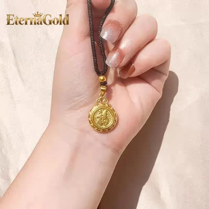 

EternaGold Unisex 24K Gold (AU999) Double-Sided Blessings Disk Pendant | Double-sided carving, hammered brocade with titanium ch