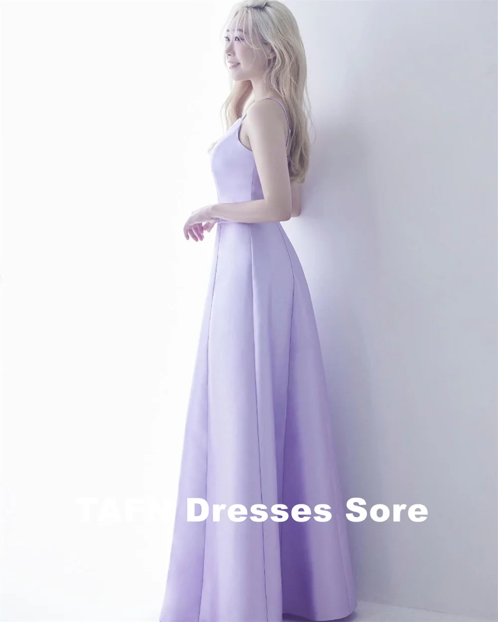 TAJoyPurple-Robe de Soirée en Satin à Bretelles Spaghetti pour Réception de Mariage, Vêtement A-ligne, Longueur au Sol, pour Séance Photo, Corée