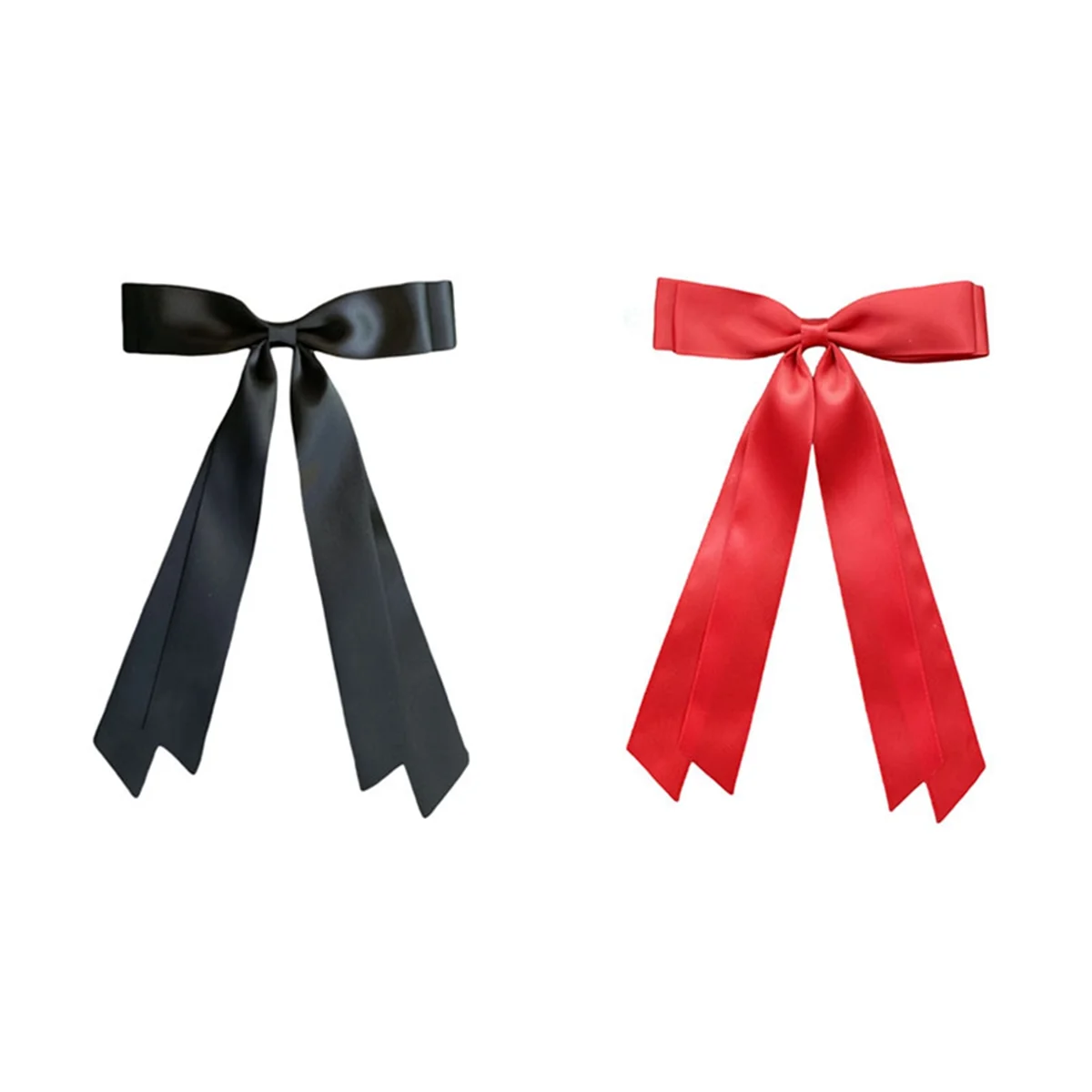 2Pcs Hair Bows for Women,Bow Hair Clips Barrette with Long Silky Satin Hair Ribbons for Women Girls-Red&Black