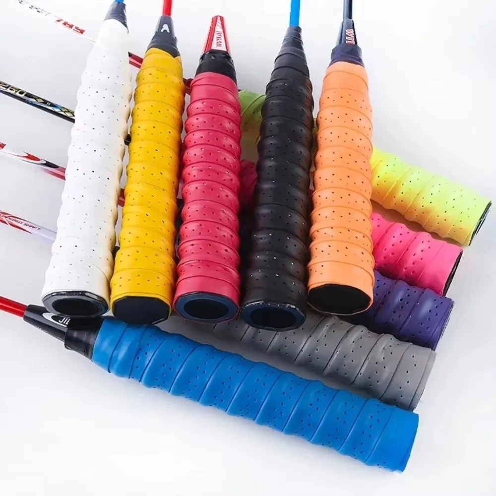 PU Badminton Racket Grip Tape Sweat Absorbent Anti Slip Badminton Overgrip Raised Ribbed Perforated Racket Handle Wrap
