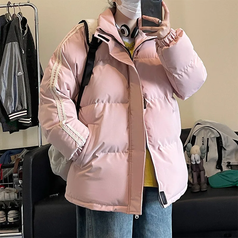 

Утепленная хлопковая куртка-пуховик для пар с воротником-стойкой, модная повседневная теплая зимняя верхняя одежда от известного бренда