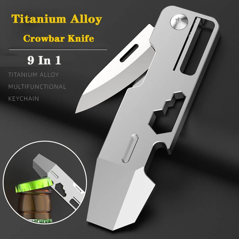 9 IN 1CNC TC4 Titanium Alloy Crowbar Knife Bottle Opener Graduated scale Hexagon Wrench EDC Outdoor Tools Multifunction Camping