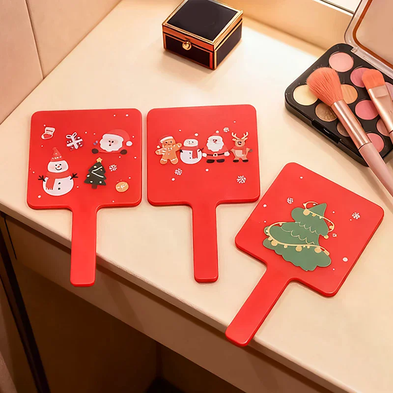 Urocze szklane lusterko kieszonkowe z motywem Świętego Mikołaja i króliczka, łatwe do przenoszenia, mini lusterko do makijażu.