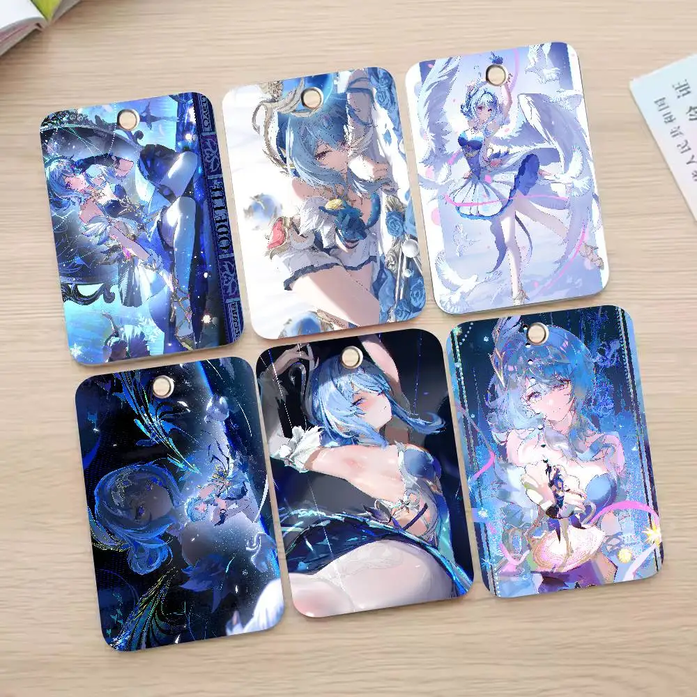 Pretty Odette Girl Genshin Impact Rectangle ID Card Case Keychain Access Card Bag Key Tag Ring Leather Card Holder Key Access