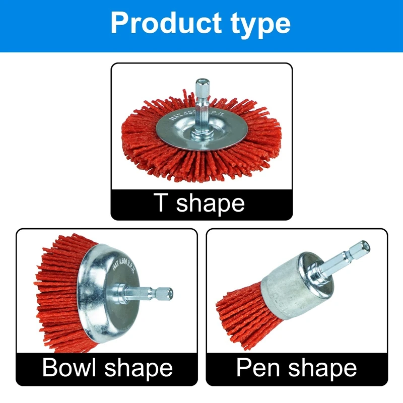 9PCS Nylon Filament Abrasive Wire Brush Wheel & Cup Brush Set Nylon Brush Set Gray&Blue&Red For Removal Of Rust Corrosion Paint