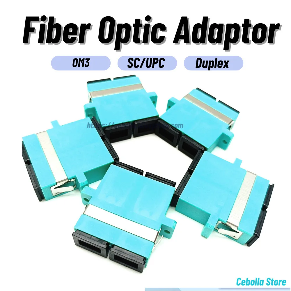 10pcs Optical Adapter To SC UPC OM3 Aqua Duplex Fiber Couplers Cable Connectors MM Fiber Duplex Flange FTTH