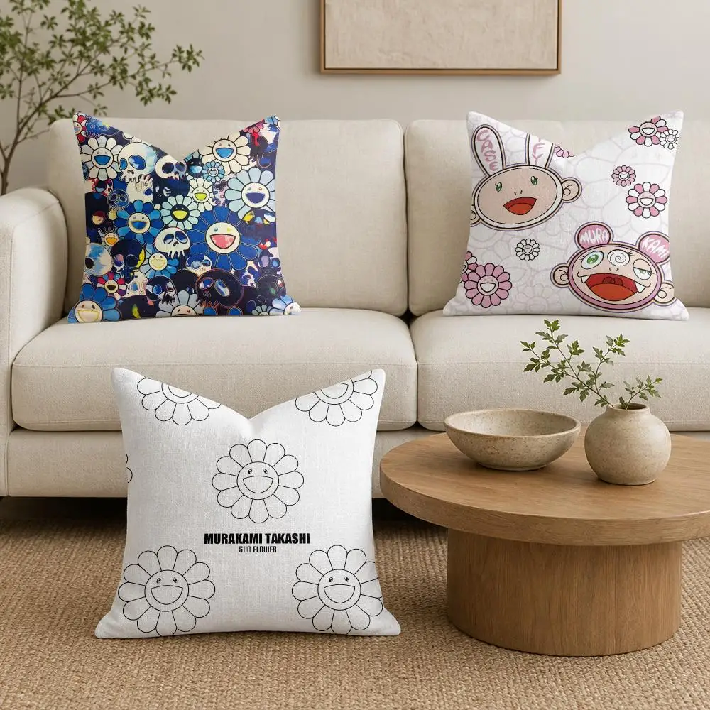T-Takashi M-Murakami Flower Cushion Cover Plush Fabric Soft Double-Sided Printed Sofa Warm Winter Home Gift Pillow Cover