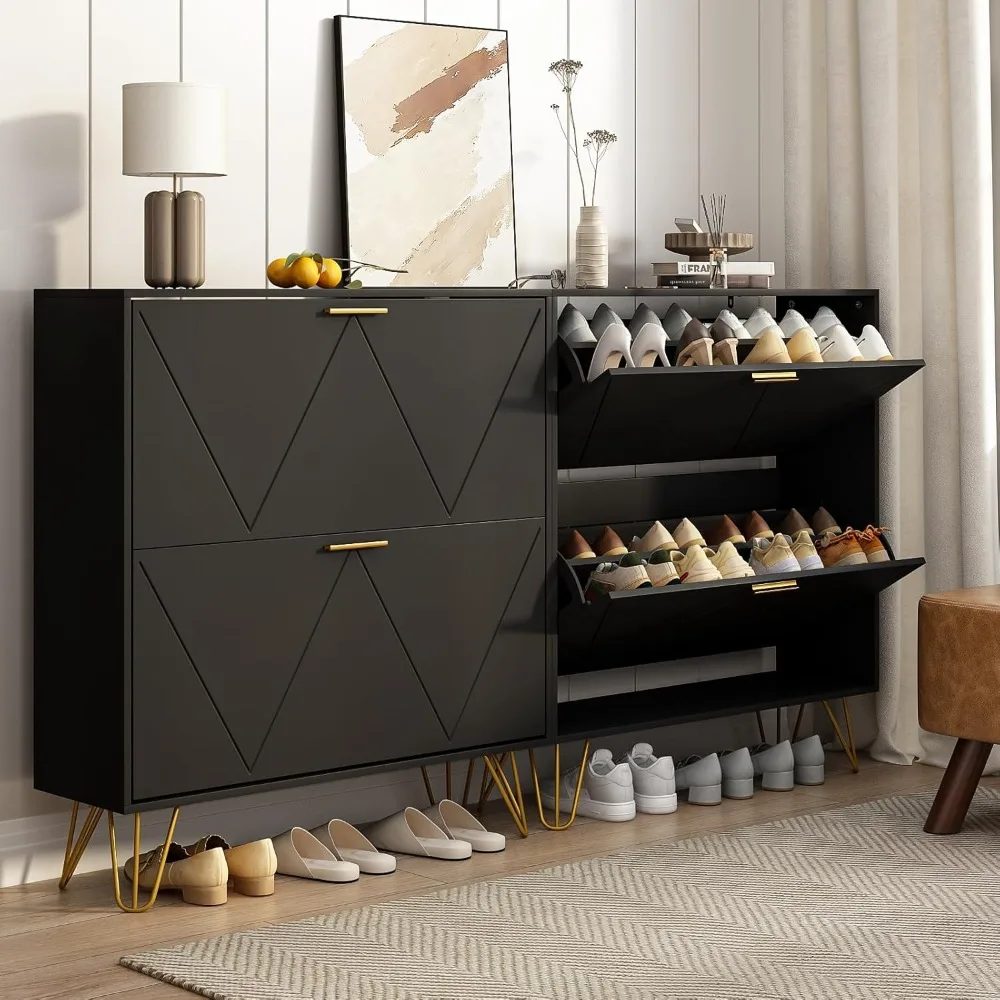 

Shoe Cabinet Storage for Entryway, Narrow Shoe Cabinet with 2 Flip Drawers,Freestanding Organizer with Fluted Panel for Living