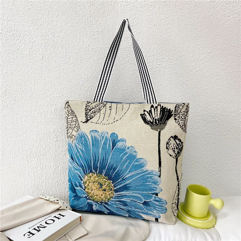 Printing Pattern Women\'s Shoulder Bag Canvas Shopping Bag Handbag Casual Bucket Female Outdoor Pocket