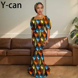 Turkey Dresses for Women Luxury Elegant 2024 Dashiki Print Mermaid Dress Match Turban Headwrap Bazin Riche Wedding Dress 2425188