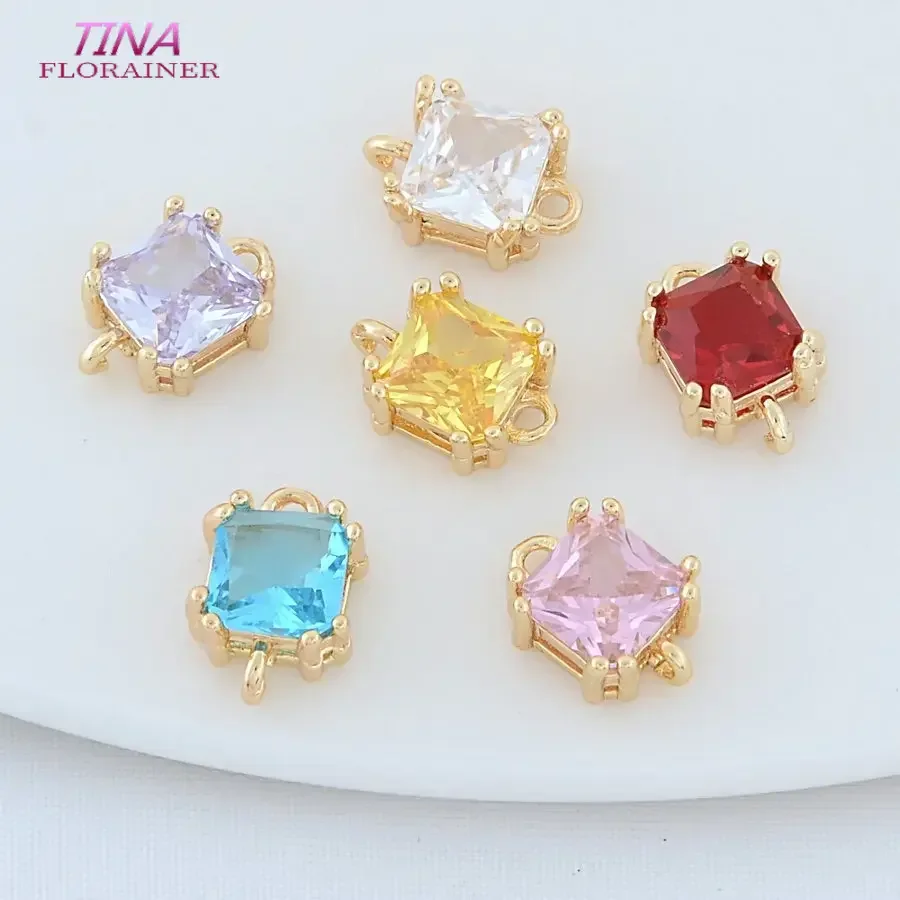 7.5*10.5MM 14K Gold Color Brass with Zircon Square 2 Holes Connect Charms Pendants Necklace Earrings Jewelry Making  Accessories