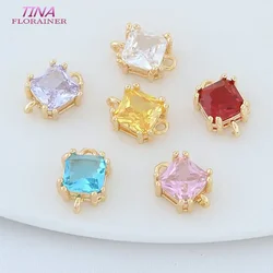 7.5*10.5MM 14K Gold Color Brass with Zircon Square 2 Holes Connect Charms Pendants Necklace Earrings Jewelry Making Accessories