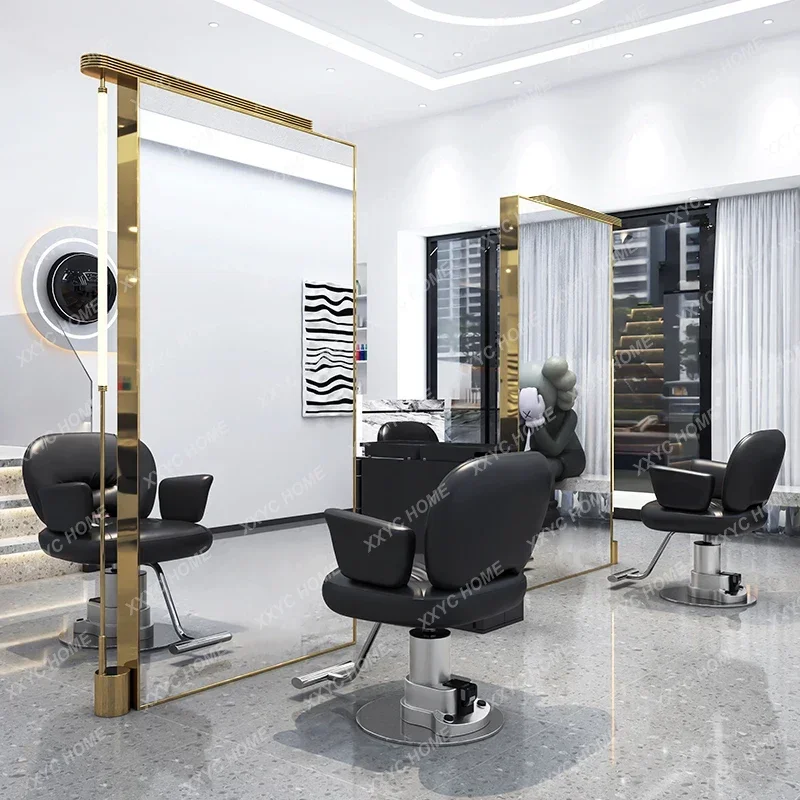 مرآة صالون الحلاقة مفردة لقص الشعر وصبغ الشعر على الوجهين مع ضوء راقي لأزياء صالون الشعر