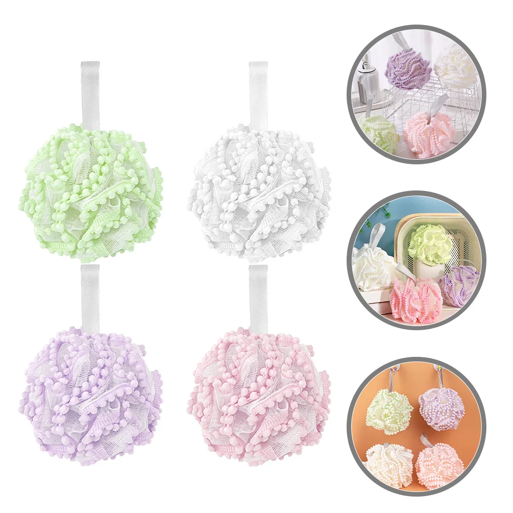 

4Pcs Convenient Bath Ball Exfoliating Shower Scrubber Soft Material Body Cleanser Good Helper for Back and Full Body Wash