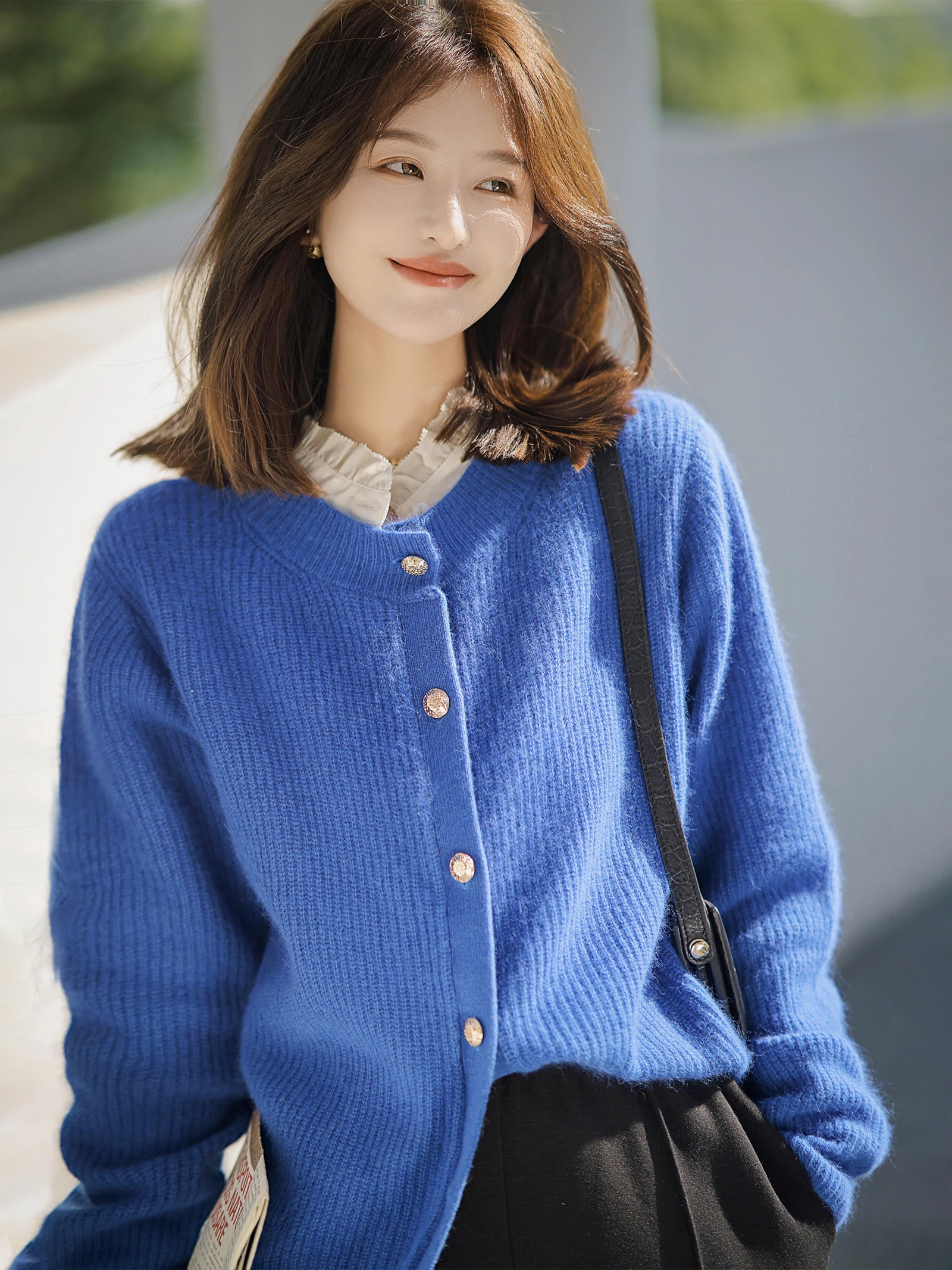 

Свитер Zhaodaxi Love Sweater Series: Свободный модный кардиган с круглым вырезом, вязаный из смесовой шерсти, женский топ