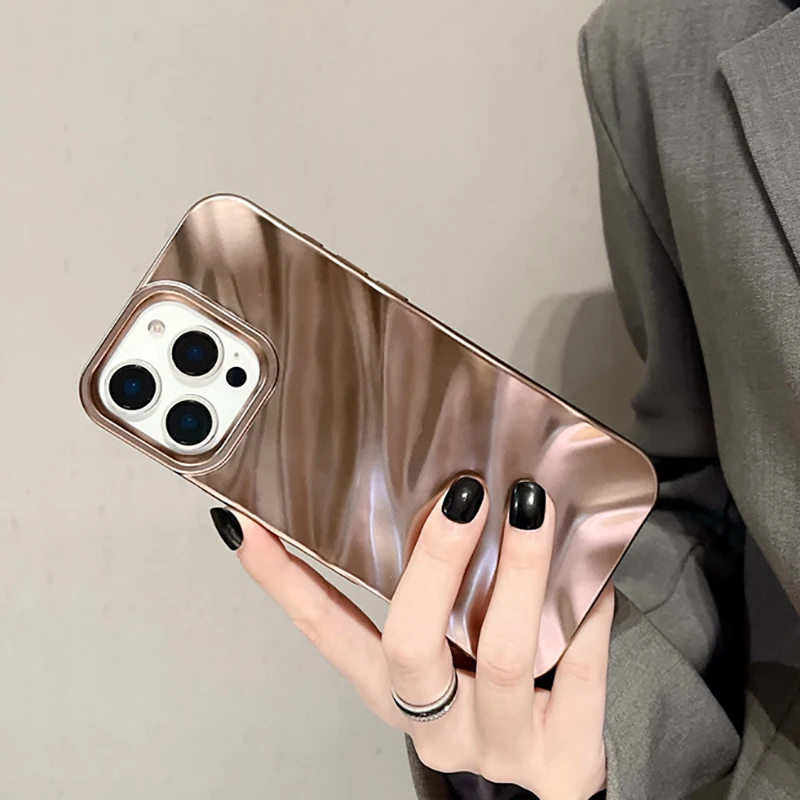 Fashion Desert Titanium Wave Texture Matte Case For iPhone 16 Pro Max 15 14 13 Silk Ruffle Pattern Soft TPU Phone Cover