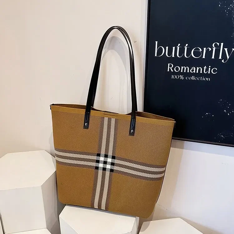 

‌Pastel Striped Canvas Tote‌ - 2025 Portable Shopping Bag Adjustable Strap for Student Class/Daily Office/Minimalist Accessory