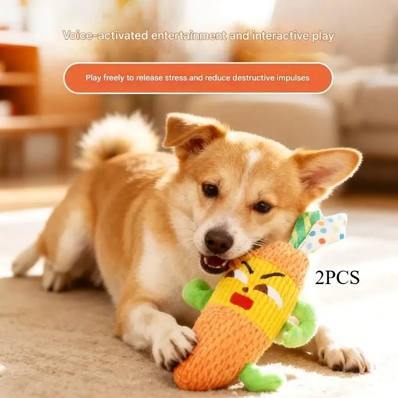 

2pcs,Fruit & Veggie Dog Chew Toys, Squeaky Crinkle Sound for Teething Puppy Boredom Relief & Interactive Play