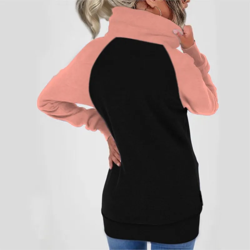 Women Casual Hoodies Autumn Long Sleeve Zipper Drawstring Hooded Sweatshirts Casual Hoodie Lady Fashion Patchwork Sportswear