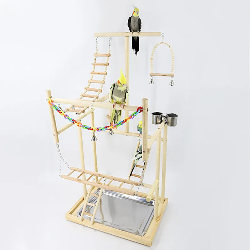 Imagem -03 - Madeira Papagaio Playground Pássaro Playstand Perchers Cockatiel Playgym com Balanço Escadas Alimentador Bite Brinquedos Centro Atividade W178