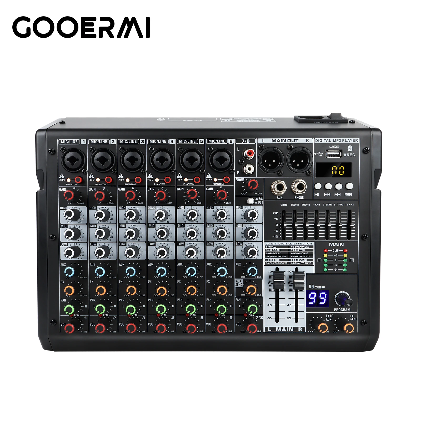 Gooermi TDS 4/6/8 Channel Audio Mixer USB Bluetooth Sound Console 48V Phantom Power DSP 99 Effects for Live Streaming Recording - view 4