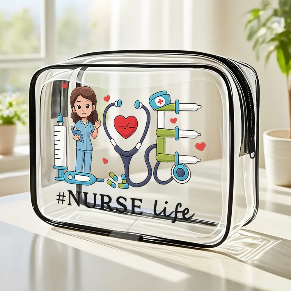 Nurse Life, Casual Style, Fashionable Printed Small Makeup Bag for Women, Weekender Bag, Medium Size Purses for Women