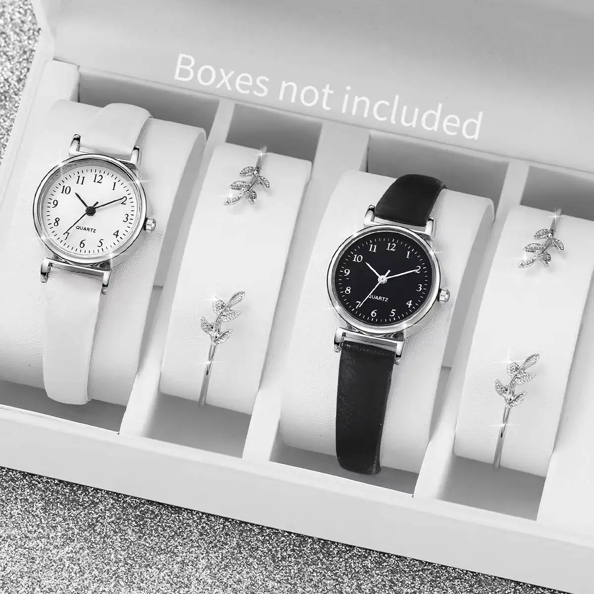 Reloj de pulsera de cuarzo con esfera pequeña para mujer, pulsera informal de cuero, sin caja, 4 unidades por juego